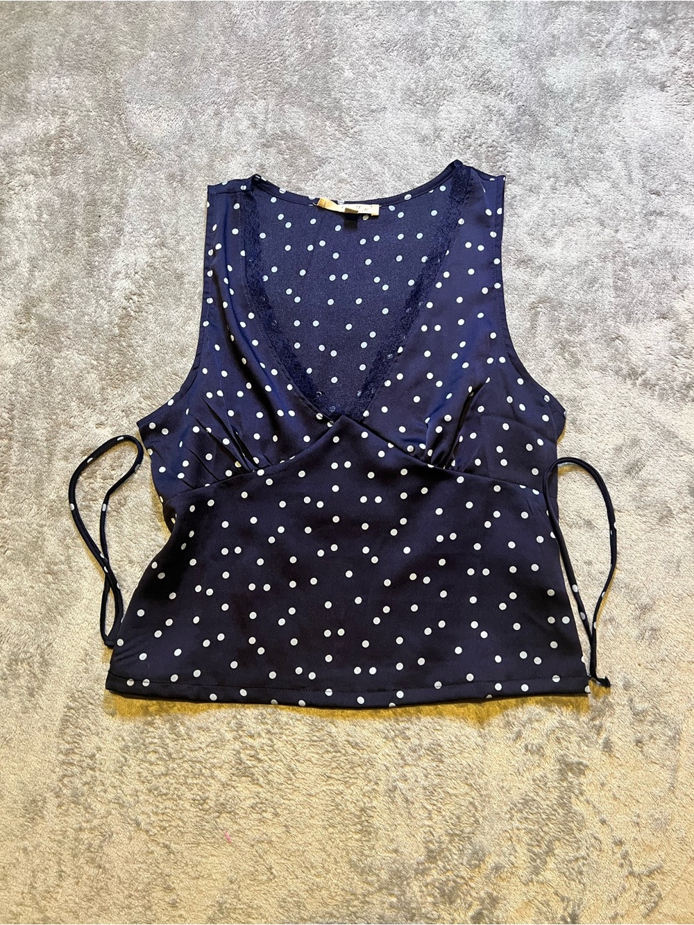 Polka Dot Navy V-Neck Lace-Trim Camisole